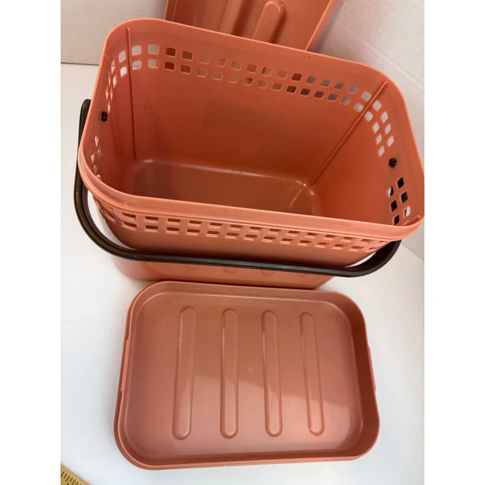 Vintage Elvini Collection Claris Pink Plastic Storage Basket Caddy with Handle